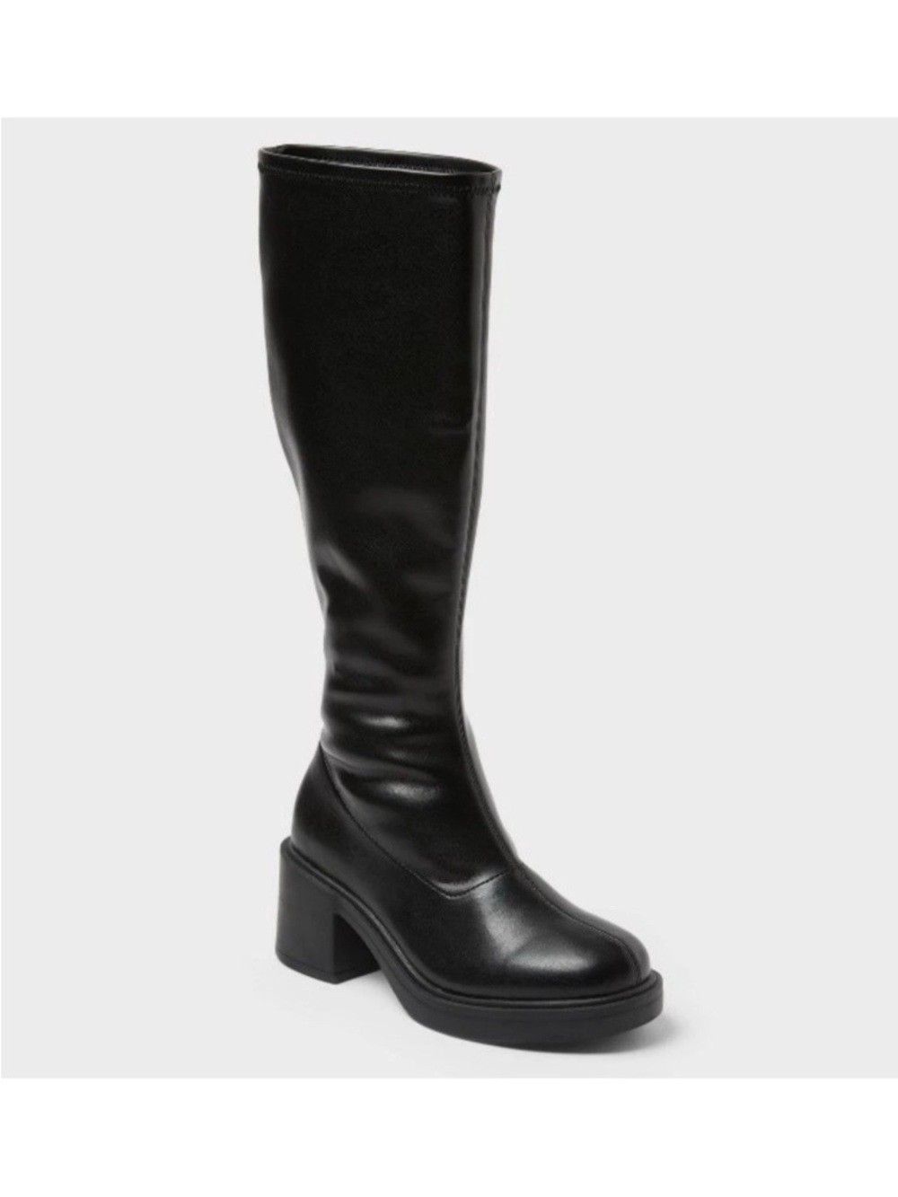 Black Knee-High Block Heel Boots - Women